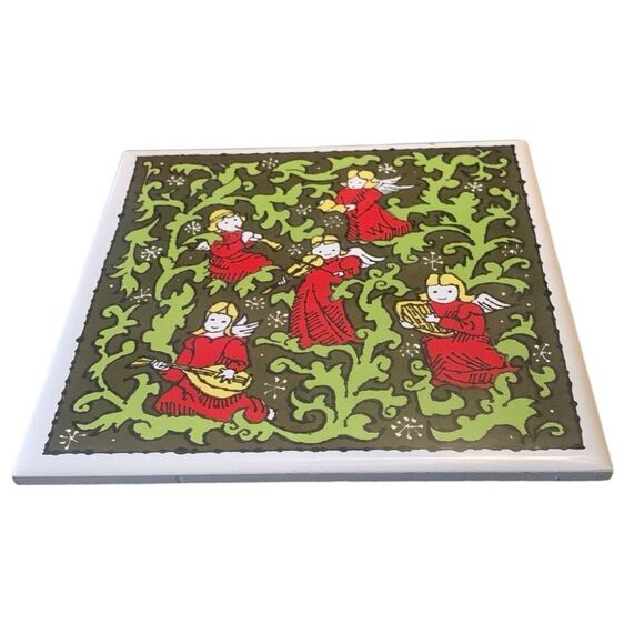 Vintage Holt Howard Ceramic Tile Trivet Hot Plate Wall Hanger Angels Instruments - Picture 3 of 7